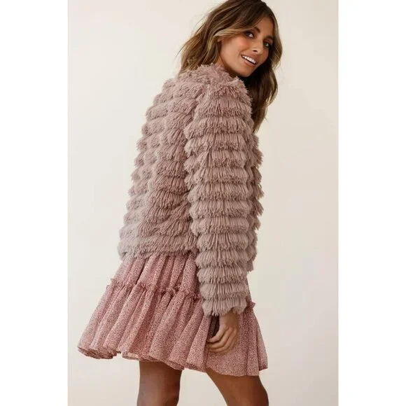 Women's Pink Inorin Faux Fur Coat Open Front Shaggy Cardigan Vintage Jacket - Picture 9 of 9